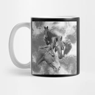 Horses and surreal mist in gray and white Mug